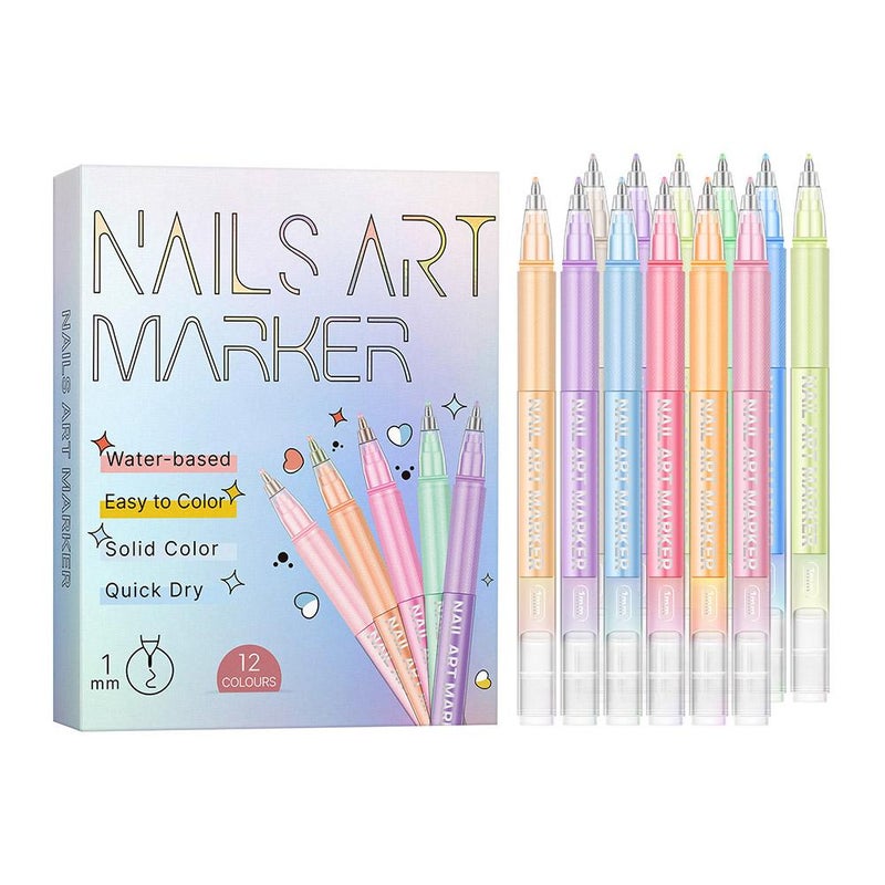 New DIY Nail Art Pen Set (12pcs) - Nail Art Pens, Color Painting & Graffiti Art, Highlighting & Outlining Pens